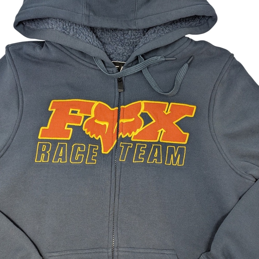 Y2K Fox Racing Team Sherpa Lined Zip Up Hoodie Blue Size S‎